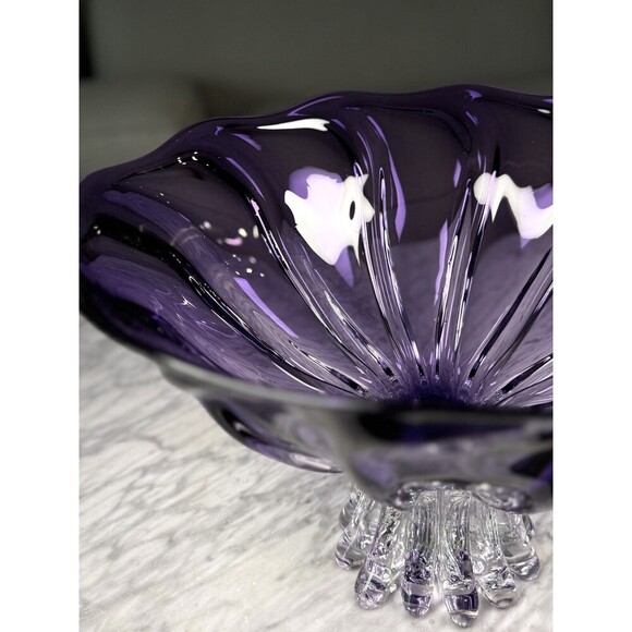 Large 14" Ed Branson Signed 2003 Blown Art Glass Arbor Violet Centerpiece Bowl - Picture 8 of 14